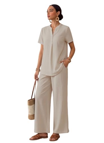 Image of TOPLOT Women's Co-ord Set | Stylish Matching Top & Bottom Set | Notch Neckline with Button Detail | Loose-Fit, Short-Sleeve Top with a Relaxed Silhouette |Ideal for Casual (5250)
