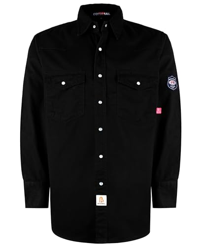 Image of BOCOMAL FR Flame Resistant Shirts Fire Retardant Welding Shirts Snaps Fastener NFPA2112 7.5oz Black Men