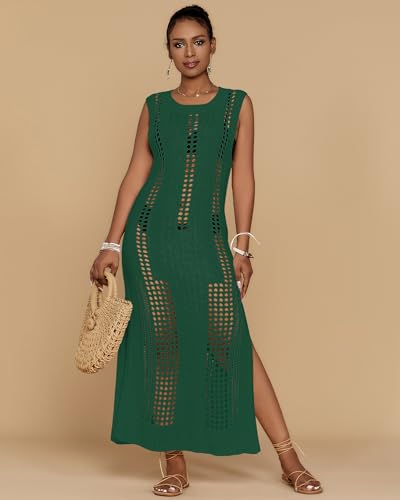 Image of Bsubseach Womens Crochet Beach Cover Ups Sleeveless Swimsuit Dress