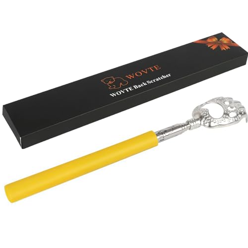 Image of WOVTE Back Scratcher, Bear Claw Telescopic Back Scratcher Stainless Steel Back Massager, Back Scratcher for Men Women Gifts for Men Stocking Stuffers for Men Women Mens Gifts(Yellow)