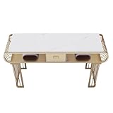 TT-YEL White Marble Nail Table, Gold Metal Frame Nail Workstation, Stylish Double-Layer Nail Workstation, Nail Salon Table, Beauty Salon Furniture Equipment Nail Station, Makeup Table,L140cm