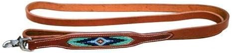 Genuine Leather Dog Leash w/Turquoise Beaded Inlay!