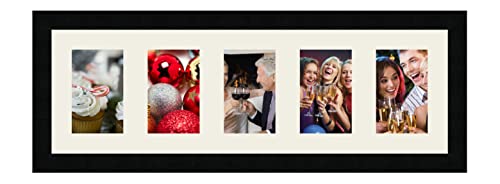 Cadres Photos pêle mêle multivues Gris Argent 5 Photo(s) 10x15 Passe Partout, Cadre Photo Mural 20x62 cm Noir, 3 cm de Largeur