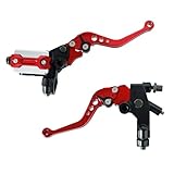 TRKIMAL 1 Paar Motorrad einstellbare Brems- und Kupplungshebel, 7/8“ 22mm Universal Motobike Bremse-Kupplung-Hauptzylinder-Reservoir-Hebel CNC Links & Rechts (Red)