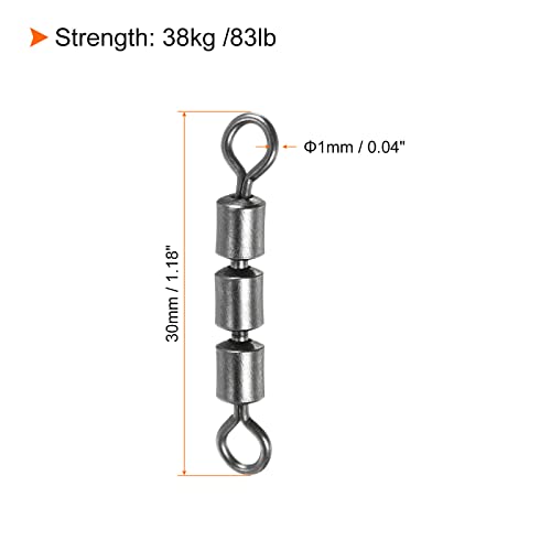 PATIKIL High Speed 3 Roller Swivel, 20Pcs 83lb Copper Barrel Bead Chain Rolling for Saltwater Freshwater Fishing Black - Image 2