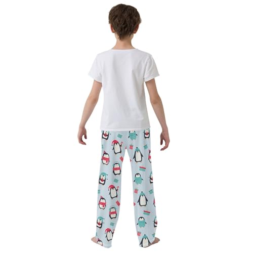 ZZXXB Penguin with Xmas Gift Boys Long Pants Soft Trousers Elastic Waist Kids Lounge Bottoms with Pockets S-XL3