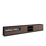 Skraut Home | Mueble TV | Televisión | Muebles de salón, almacenaje | 310x50x37 cm | para TV hasta 80' | Chimenea eléctrica | Estilo Moderno | Roble Oscuro y Negro