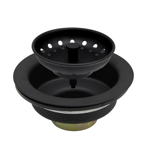ZM Kitchen Black Sink Stainless Steel Basket Strainer with Drain Assembly 3-1/2 Inch Sink Drain Stopper Plug