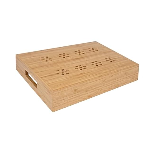 Natural Bamboo Storage Tray with 5 Custom Dividers, Deep Drawer Organizer for Kitchen, Small Cabinets, Home Office & Living Room