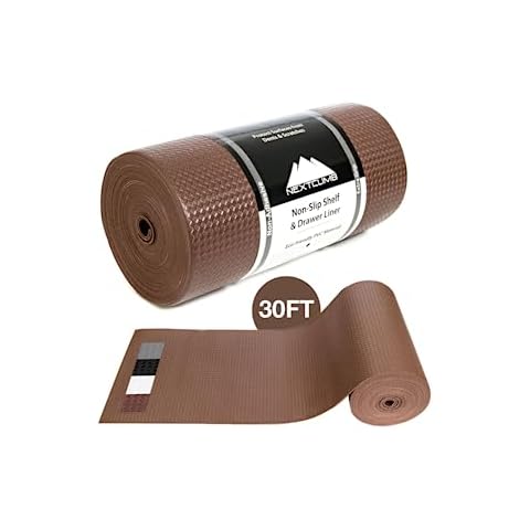 Drawer and Shelf Liner - TRULY NON-SLIP, THICK, WATERPROOF - Reusable Durable Kitchen Cabinet Liner - Non Adhesive Drawer Liner Roll Washable Fridge Rubber Shelf Liner for Pantry (Brown, 12"W x 360"L) Cover