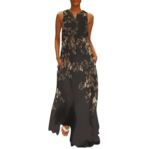 Robe longue femme boho chic noire à imprimé fleuri vintage