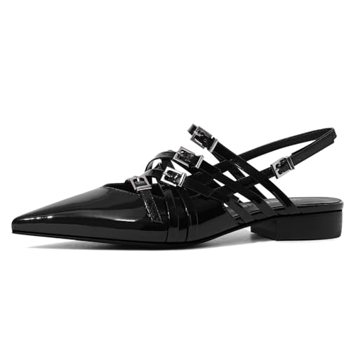 Image of Women's Flats Ballet Ballerina Pointed Toe Slingback Flats with Strap Low Heel Fashion Buckle Dress Work Casual Shoes for Women