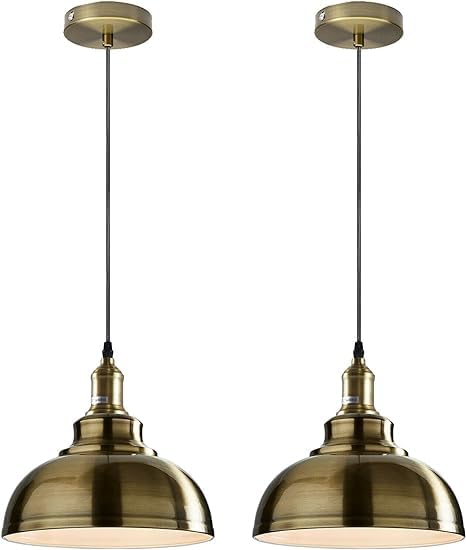 Vintage Pendant Dome Light Shade Industrial Hanging Pendant Light Ceiling Lighting for Dining Room, Bar, Clubs and Restaurants (Green Brass)