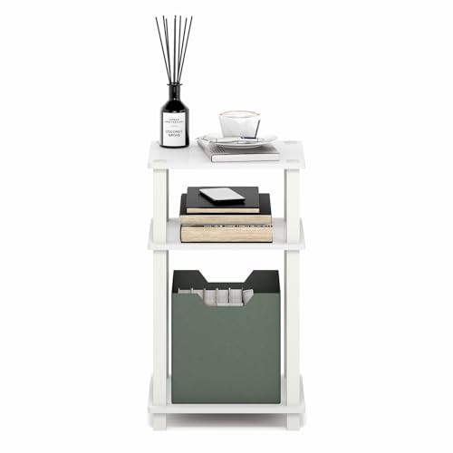 Image of Furinno JUST Side Table, 3-Tier Open Shelf End Table, Toolless Assembly Night Stand, Bedside Table with Square Tube, for Living Room, Bedroom, White