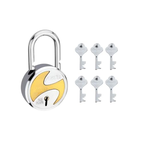 Image of Azco Round Locks Small Size 50mm 6 Keys, Steel 7 Levers Double Locking, Lock and Key for Home Door Shutter Shop Office Main Gate, Gold Silver Finish, Made in India (Pack of 1)