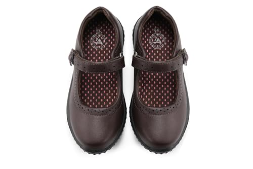 JABASIC Girl's Mary Jane School Uniform Shoes (10,Brown)