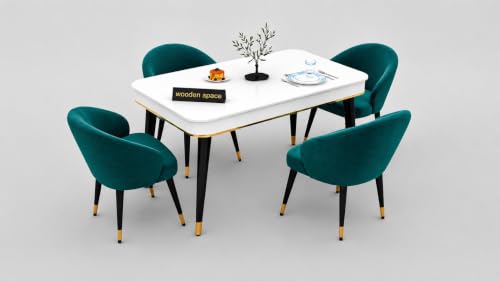 Image of WOODEN SPACE Majestic 4 Seater Wooden Dining Table Set | Urban Marble Top Dining Table with Chairs for Dining Room & Kitchen (Modern Classic Sea Blue) (54 x 36 x 30 inch)