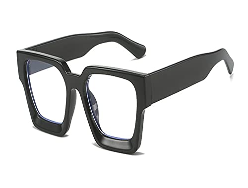 Oversized Square Glasses Frames For Women Trends Black Optical Eyeglass Fashion Transparent Spectacle Clear Eyewear(Black)