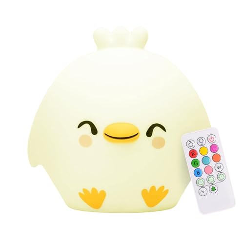 Lumipets Clara The Chick Squishy Silicone Night Light for Kids | Cute Night Light with Remote & Touch Control for Baby & Toddler Bedrooms | Color Changing Portable Animal Nightlight | Soft Mood Lamp
