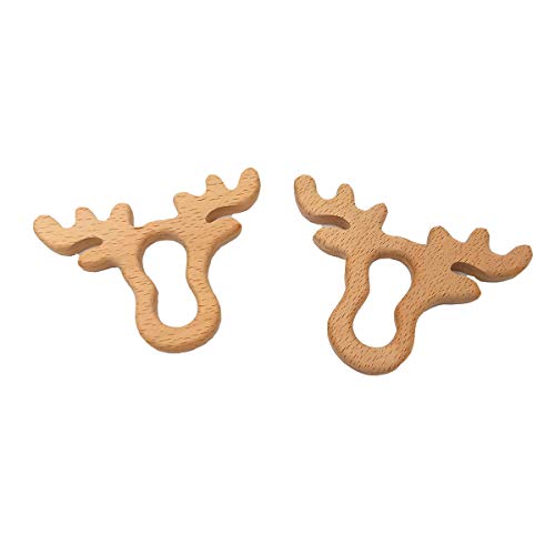 Image of 10pcs Natural Wooden Antlers Montessori Toy Pendant Pure Natural Beech Wood Animal Shape Toys for Handmade Necklace /Bracelet (Antlers 10pcs)