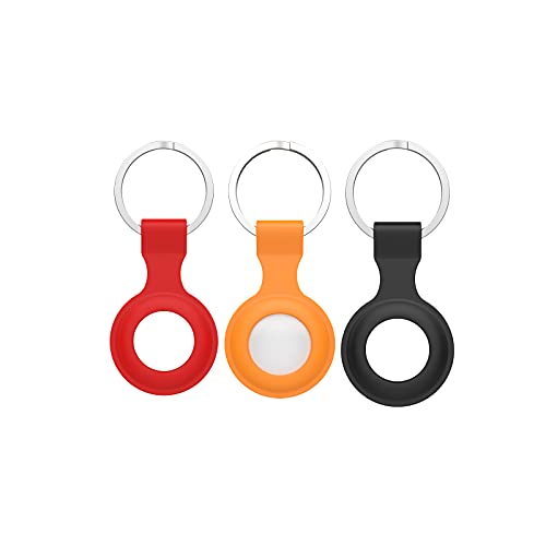 3Pcs Cases for AirTag Phone Finder, Soft Silicone Tracker Holder Anti-Scratch Protective Skin Cover with Anti-Lost Device Keychain, Portable Protector Cover for Airtags (Black & Red & Orange)