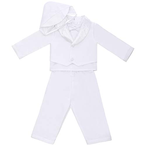 Baby Kid Boy First Communion Baptism Formal Suit Christening Outfit Long Sleeve Shirt Vest Trouse Beanie Clothes 4PCS Set 3-4 Years