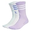 adidas Unisex 3-Stripes Cushioned Crew Socks 3 Pairs, Powder Plum/White/Halo Mint, 8.5-10
