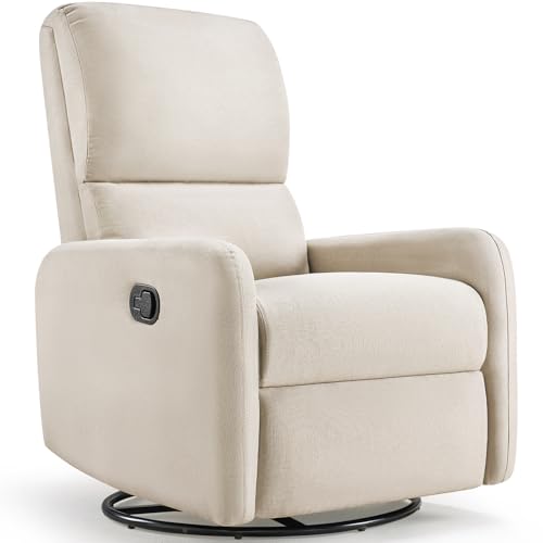 Image of Jocisland Swivel Glider Rocking Recliner Chair for Adults, Nursery Rocker Reclining, Comfy Upholstered Single Sofa Armchair for Living Room Bedroom Nursing, Linen Beige