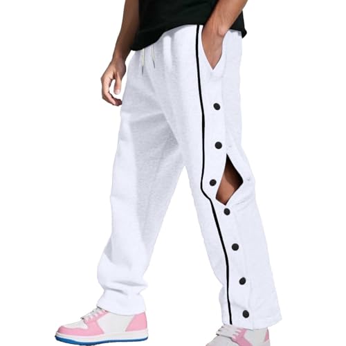 Baggy Sweatpants Men Side Button Open Bottom Elastic Waist Drawstring Sweat Pants Comfy Workout Athletic Jogger Pant