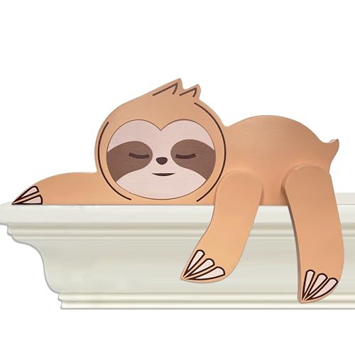 Image of Woodland Nursery Decor for Baby, Sloth Decoration, Wooden Wilderness Sleeping Sloth, Safari Forest Decor for Classroom Bedroom Nursery Room Shelf (Sloth)