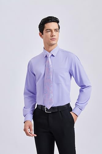 Image of HISDERN Mens Dress Shirt with Tie Pocket Square Set Classic Button Down Shirt Matching Tie Long Sleeve Shirts