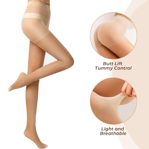 Image of Buauty 4 PCS 20D High-Waist Black Sheer Pantyhose for Women with Reinforced Toes, Perfect for Halloween