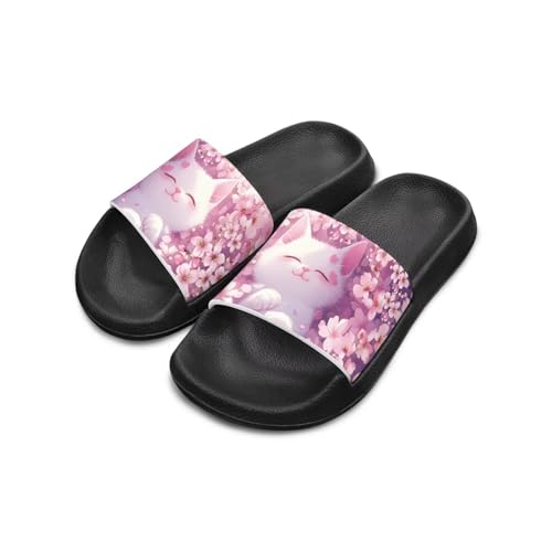 Doojoayie Cute Cat Theme Kids Girls Slide Sandals with Arch Support for Outdoor Play