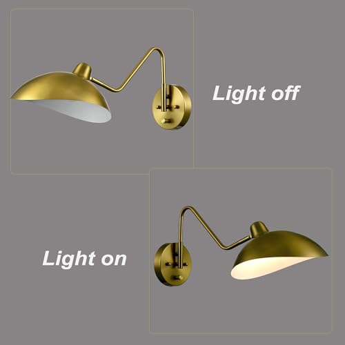 SHAWNKEY Plug-in Wall Sconce Gold Swing Arm Wall Sconce Brass Wall Lamp with on/Off Switch for Bedroom Set of 2 by SHAWNKEY - Used condition - Image 8