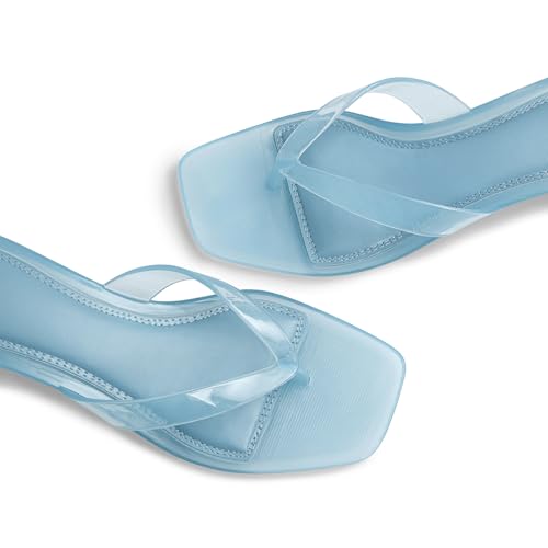 Image of Dsevht Kitten Heels for Women Jelly Square Open Toe Sandals Flip Flop Heel Summer Low Heeled Thong Sandals