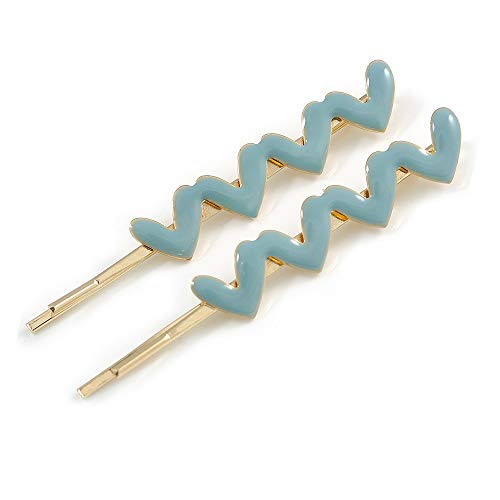 Horquillas de pelo de corazón esmaltado azul accesorios de cabello dorados de 65 mm