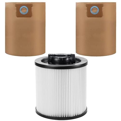 ANBOO DXVC6910 Cartridge Filter Replacement for DEWALT 6 to 16 Gallon Wet/Dry Vacuum Cleaners & DXVA19-4101 Replacement Filter Bags for DEWALT 6-10 Gallon, 1 Pack Filter & 2 Pack Bags