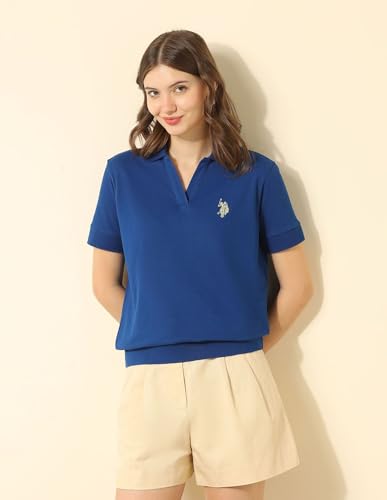Image of U.S. Polo ASSN. Women's Cotton Solid Loose Fit Polo Shirt