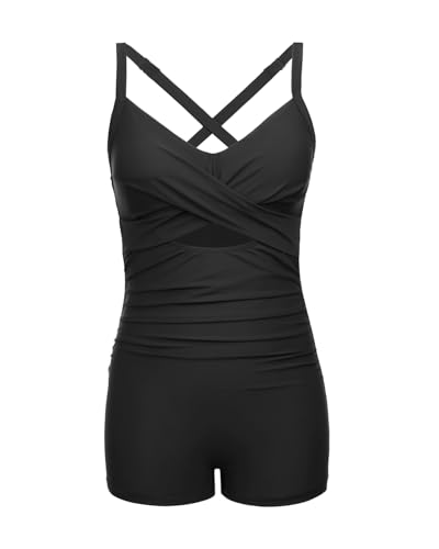 Women's One Piece Swimsuit with Shorts Boyshorts Boyleg 2025 Cutout Bathing Suit Criss Cross Swimwear4