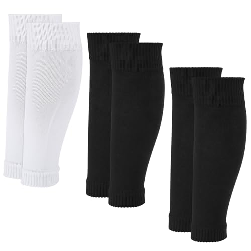 Soccer Sleeve Socks, 3 Pairs Precut Soccer Socks - Leg Sleeves for Men Women Football Basketball (Black, White)