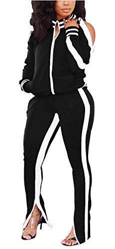 Outfit Women Winter Outfits Sets 2 Piece Tracksuit Long Women's Black L