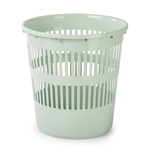 Cablepelado Papelera De Plástico Para Oficina Y Escritorio, Cubo De Reciclar, Cesta De Basura Verde Claro - 28 Cm Alto X 27.5 Cm Diámetro, 12 Litros
