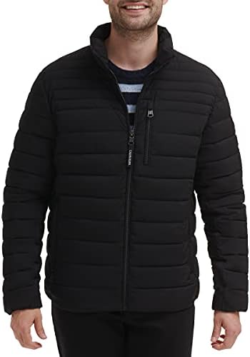 Calvin Klein Men's Lightweight Water Resistant Packable Down Puffer Jacket (Standard and Big & Tall), Black Stretch, X-Large