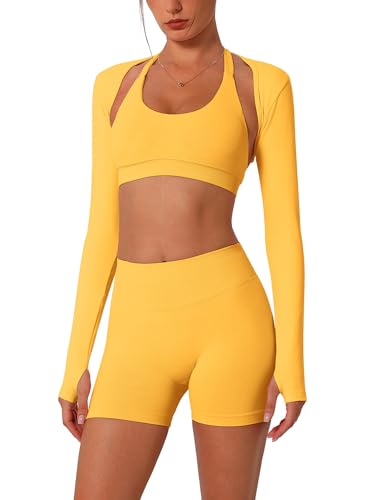Ensemble de sport femme 3 pièces avec brassière dos nu et short scrunch