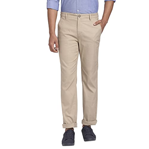 Image of Colorplus Men's Cotton Blend Solid Piece Dyed Pattern Tailored Fit Flat Front Casual Trouser
