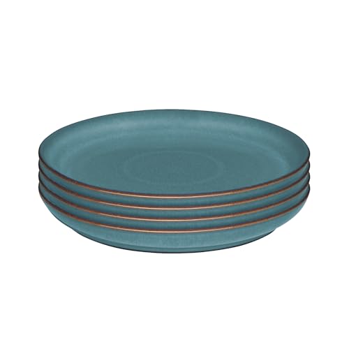 Denby - Azure Coupe Medium Plate Set of 4 - Dishwasher & Microwave Safe Ceramic Crockery - Powder Blue Glaze Effect Stoneware - Lunch, Dinner Plate Set - Chip Resistant - L21xW21xH2.5cm