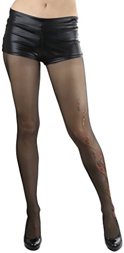 Image of ToBeInStyle Women's Flame Burning Fire Tights w /Devil-Inspired Print Hosiery