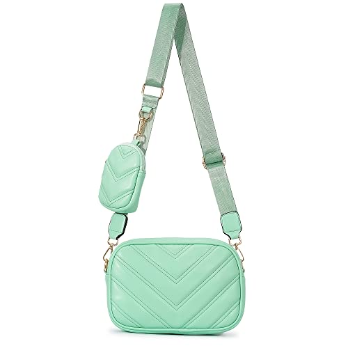 Image of Herald Quilted Small Crossbody Bag with Coin Pouch for Women | Lightweight, Vegan Leather, Trendy Style, Detachable Mini Pouch, 2 Size Cross Body Handbags with Wide Strap for Daily Travel