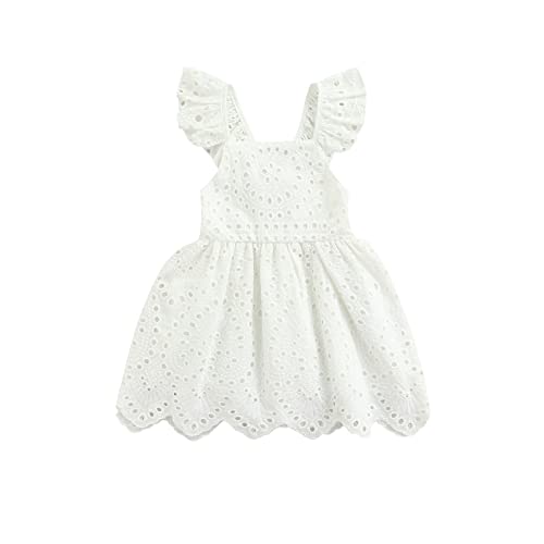 Baby Girl Sleeveless Lace Tutu Princess Birthday Dress Infant Toddler Ruffle Backless Vintage Boho Summer Dress (Lace White,12-18 Months)
