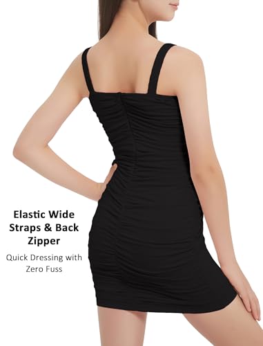 EXARUS Girls Ruched Dress Bodycon Padded Spaghetti Strap/Long Sleeve Dance Homecoming Teen Dresses Formal Mini 8-14Y4